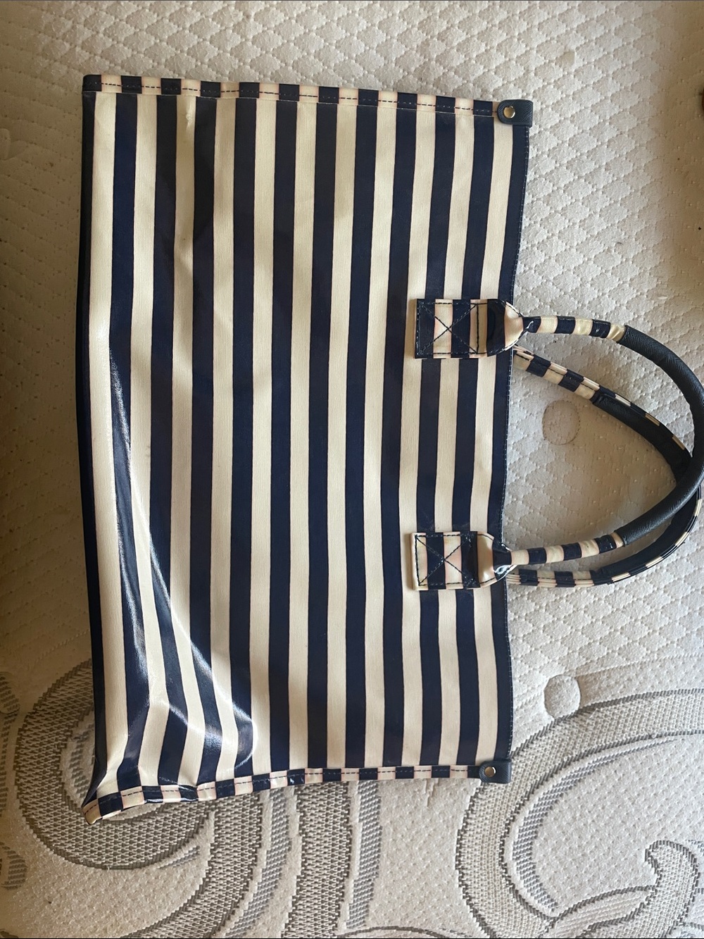 Toss Designs Striped Navy and White Tote Bag - Vinyl Large